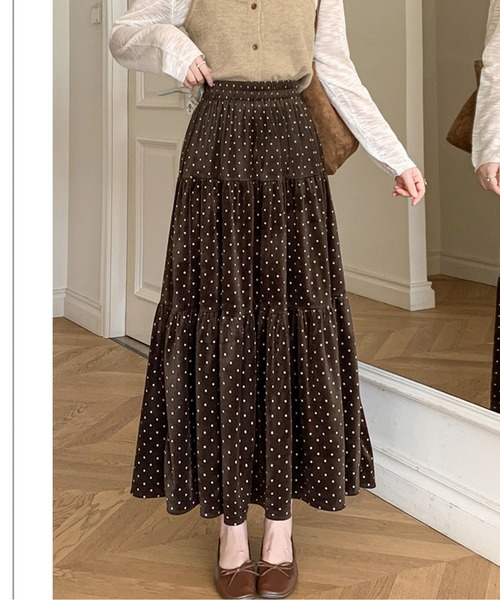 スカート ドット柄ベロアティアードロングスカート : ZOZOTOWN Yahoo