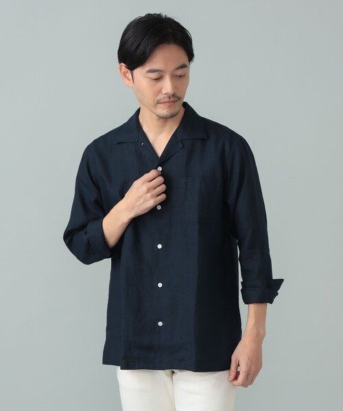 BEAMS F（ビームスF） シャツ リネン ソリッド オープンカラーシャツ