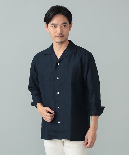 BEAMS F（ビームスF） シャツ リネン ソリッド オープンカラーシャツ