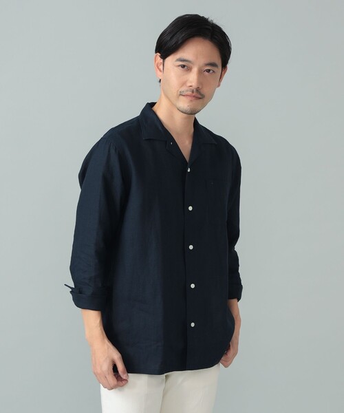 BEAMS F（ビームスF） シャツ リネン ソリッド オープンカラーシャツ