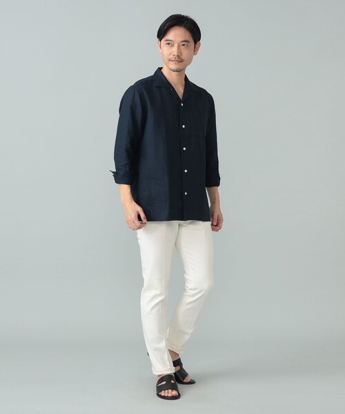 BEAMS F（ビームスF） シャツ リネン ソリッド オープンカラーシャツ