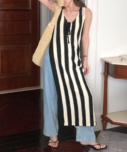 「Riff」 ノースリーブワンピース FREE ブルー レディース_画像3