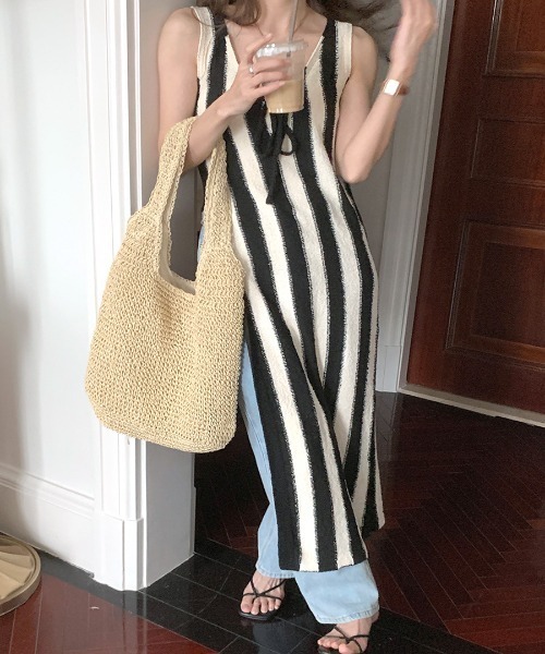 「Riff」 ノースリーブワンピース FREE ブルー レディース_画像4