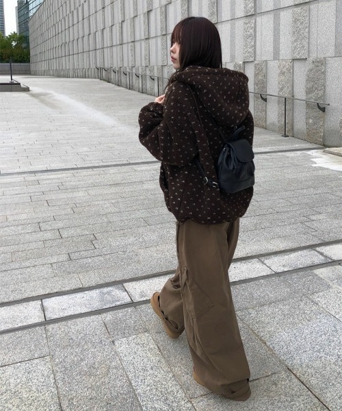 anyonemore ブルゾン アウター ハート模様ドット柄フリースジップ