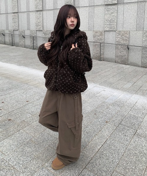 anyonemore ブルゾン アウター ハート模様ドット柄フリースジップ