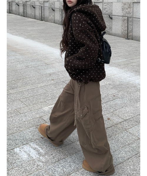 anyonemore ブルゾン アウター ハート模様ドット柄フリースジップ