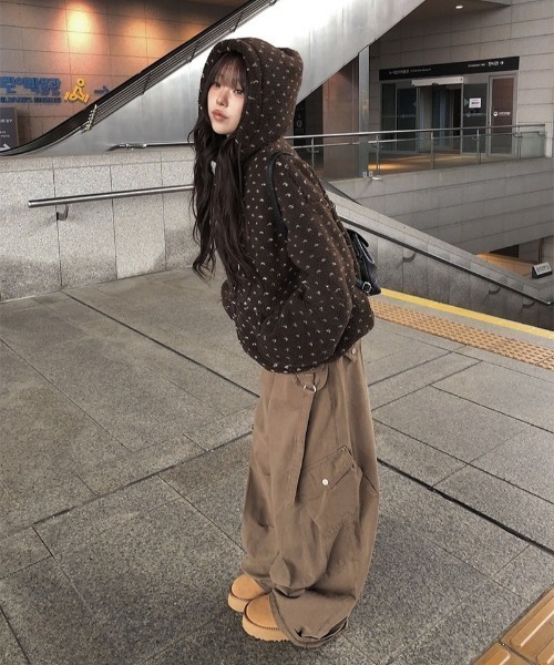 anyonemore ブルゾン アウター ハート模様ドット柄フリースジップ