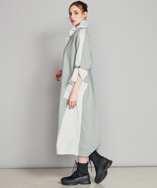 「ESSENTIAL」 長袖ワンピース 36 カーキ レディース_画像4