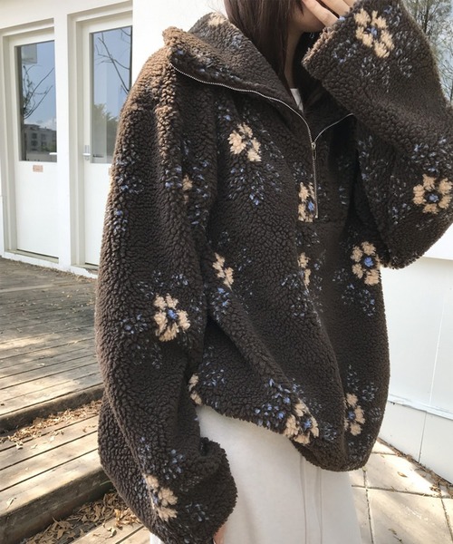 LYEON（リヨン） ブルゾン アウター フラワー柄ハーフジップボア