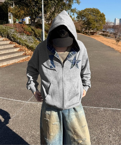 パーカー リバーシブルチェックジップパーカー メンズ レディース