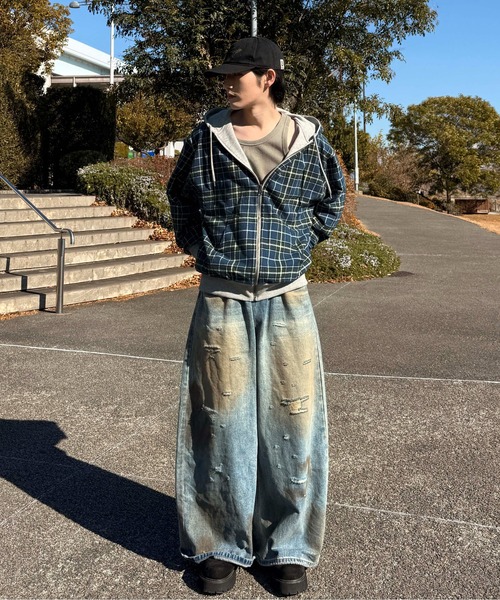 パーカー リバーシブルチェックジップパーカー メンズ レディース