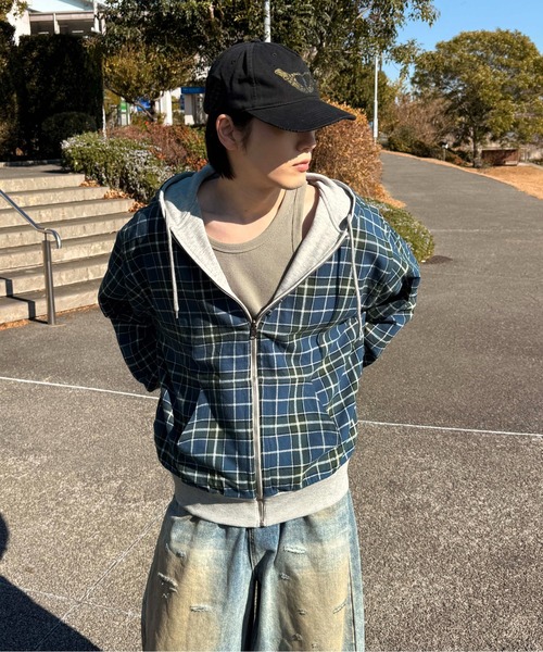 ガ*ム様 skylrke パーカー　L パーカー リバーシブルチェックジップパーカー メンズ レディース