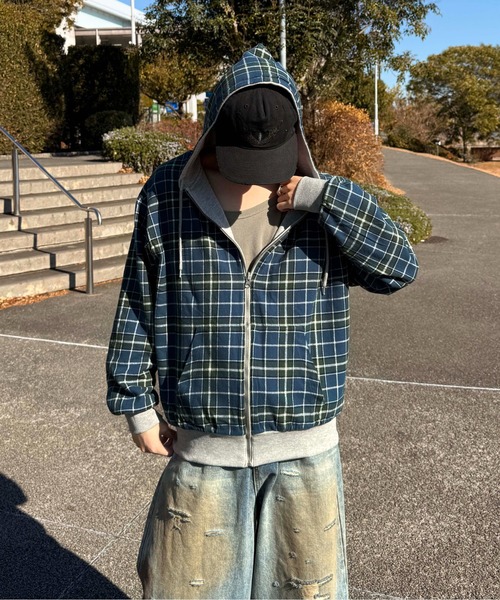 パーカー リバーシブルチェックジップパーカー メンズ レディース