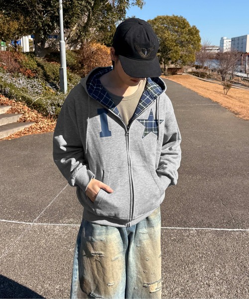 パーカー リバーシブルチェックジップパーカー メンズ レディース