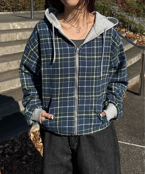 パーカー リバーシブルチェックジップパーカー メンズ レディース