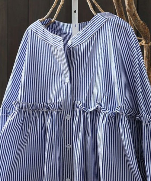 「CADBURY」 長袖ブラウス X-LARGE ブルー レディース_画像2