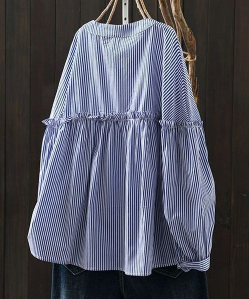 「CADBURY」 長袖ブラウス X-LARGE ブルー レディース_画像3
