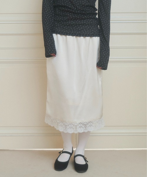 chernyy スカート satin lace midi skirt / サテンレースミディ