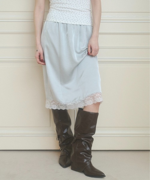 chernyy スカート satin lace midi skirt / サテンレースミディ