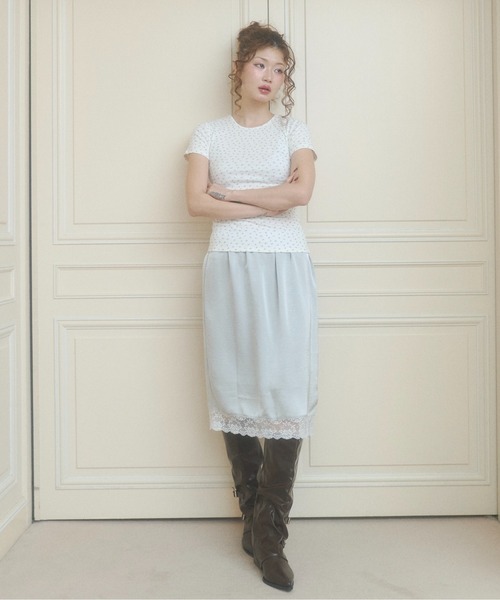 chernyy スカート satin lace midi skirt / サテンレースミディ