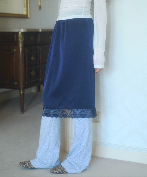 chernyy スカート satin lace midi skirt / サテンレースミディ