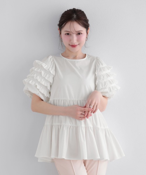 Fit more（フィットモア） 袖フリルティアードトップス レディース