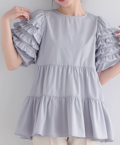 Fit more（フィットモア） 袖フリルティアードトップス レディース