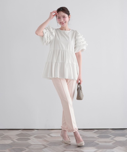 Fit more（フィットモア） 袖フリルティアードトップス レディース