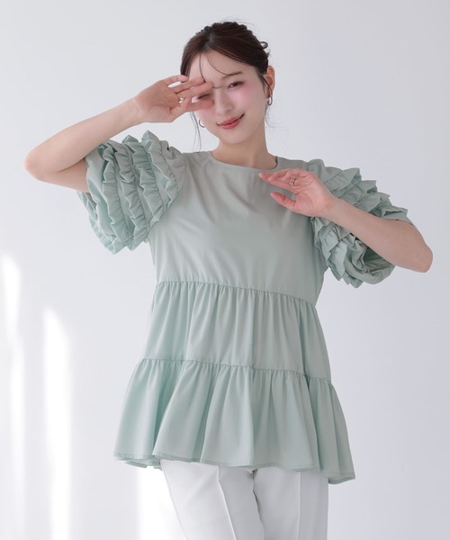 Fit more（フィットモア） 袖フリルティアードトップス レディース