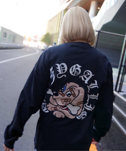 GALFY レイヤード風 ロンT ヴィンテージ加工 ボーダー バックデカロゴ L GALFY（ガルフィー） tシャツ GA×GALFY-安心のサークルロゴロンTee