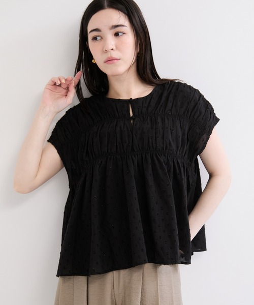 LE CERCLE par rope' ブラウス シャツ ドット刺繍ギャザーブラウス