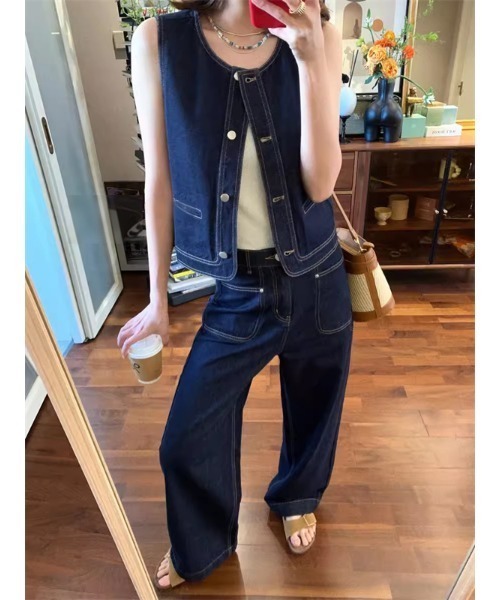 FAVORITO セットアップ ノースリーブトップスパンツデニムセットアップ 