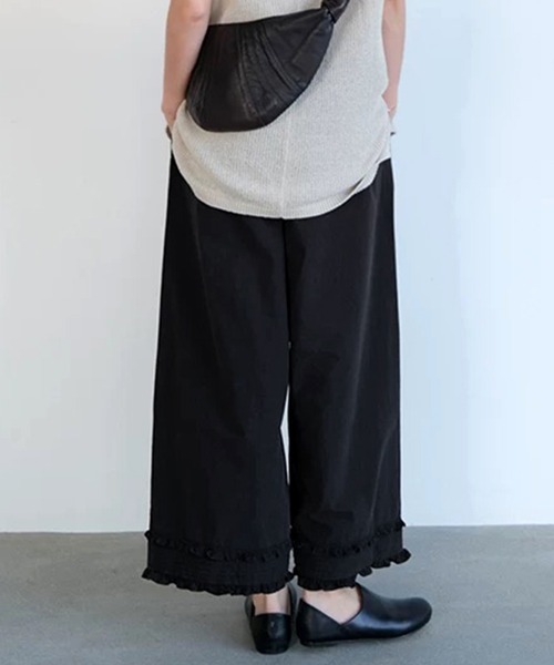 ワイドパンツ パンツ 裾フリルコットンワイドパンツ レディース 