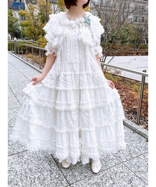 PINK HOUSE 半袖ワンピース PINK HOUSE（ピンクハウス） ワンピース 半袖 フルールラッセルレース