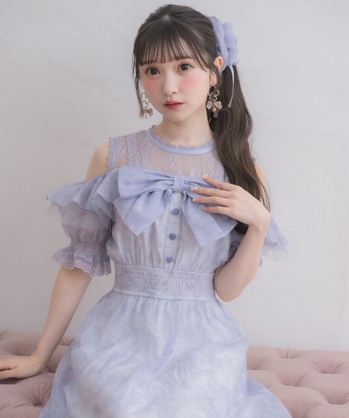 ROJITA（ロジータ） ワンピース 半袖 肩開きリボン花柄ロング