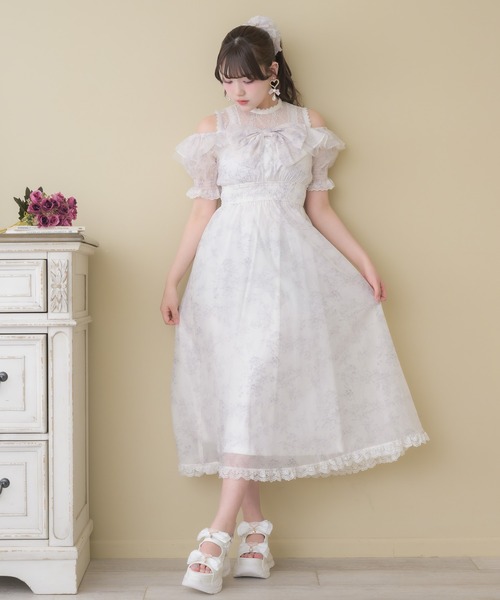 ROJITA（ロジータ） ワンピース 半袖 肩開きリボン花柄ロング