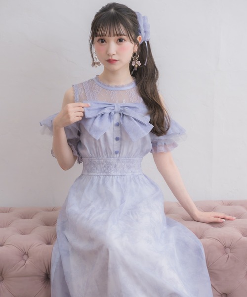 ROJITA（ロジータ） ワンピース 半袖 肩開きリボン花柄ロング