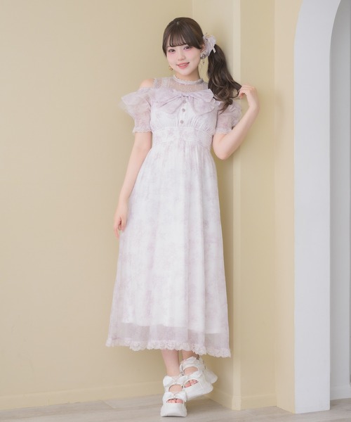 ROJITA（ロジータ） ワンピース 半袖 肩開きリボン花柄ロング