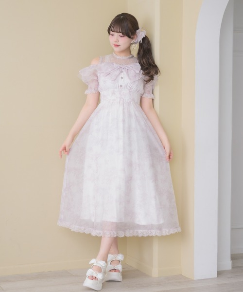ROJITA（ロジータ） ワンピース 半袖 肩開きリボン花柄ロング