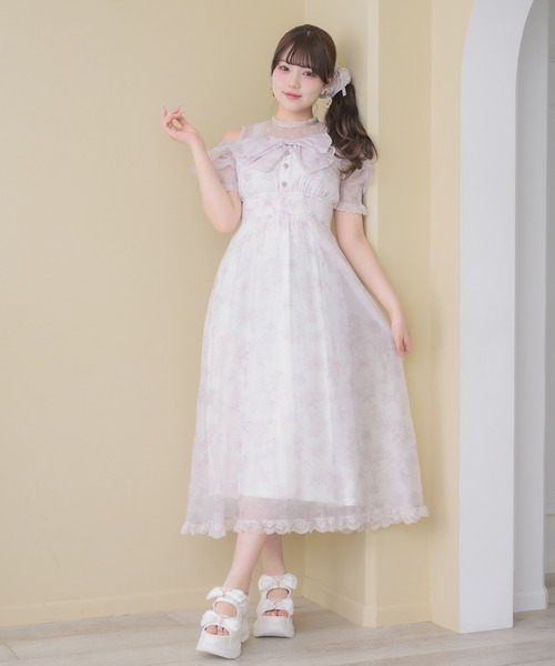 ROJITA（ロジータ） ワンピース 半袖 肩開きリボン花柄ロング