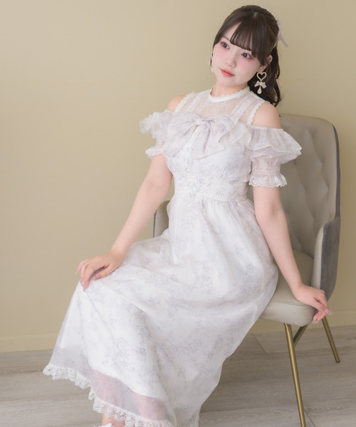 ROJITA（ロジータ） ワンピース 半袖 肩開きリボン花柄ロング