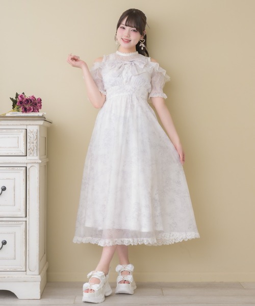 ROJITA（ロジータ） ワンピース 半袖 肩開きリボン花柄ロング