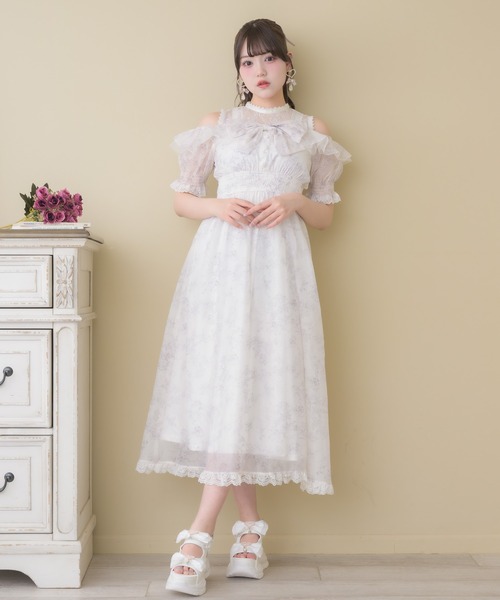 ROJITA（ロジータ） ワンピース 半袖 肩開きリボン花柄ロング