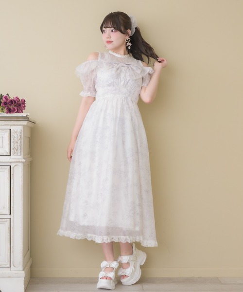ROJITA（ロジータ） ワンピース 半袖 肩開きリボン花柄ロング