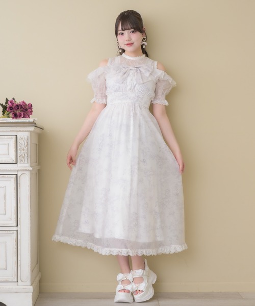 ROJITA（ロジータ） ワンピース 半袖 肩開きリボン花柄ロング