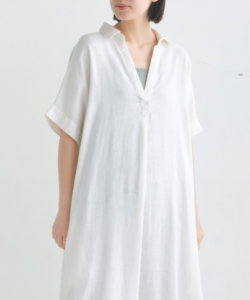 OMNES（ファッション） シャツワンピース 麻レーヨン スキッパー