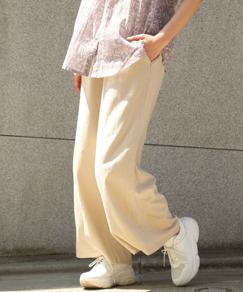 カーキリネンワイドパンツ サイズ28 TOKYO BASIC ワイドパンツ パンツレディース レディース リネン