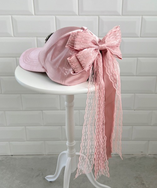 Loueme キャップ 帽子 リボンビジューサテンキャップ レディース