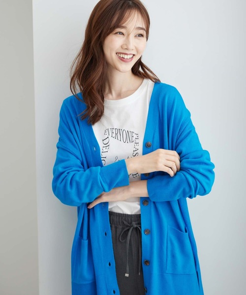 BONCOURA ニットカーディガン ブルー M 日本製 BELLUNA PLUS（ベルーナプラス） カーディガン ふんわりカシミヤタッチ