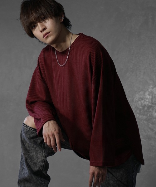 tシャツ 「MinoriTY」ワッフルラウンドオーバーサイズロンT 長袖Tシャツ カットソー メンズ 秋服 ルーズフィット ビッグシルエット メンズ | MinoriTY | 04